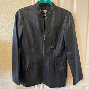 J. Jill leather black jacket zippered slight peplum size XS great condition